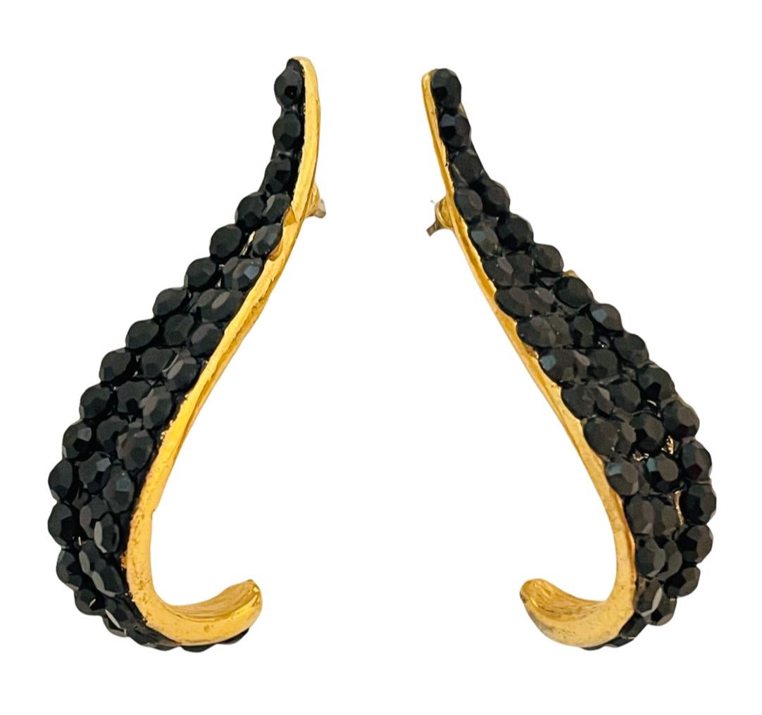 Women's Vintage gold black rhinestones designer earrings For Sale
