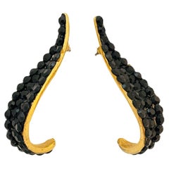 Vintage gold black rhinestones designer earrings