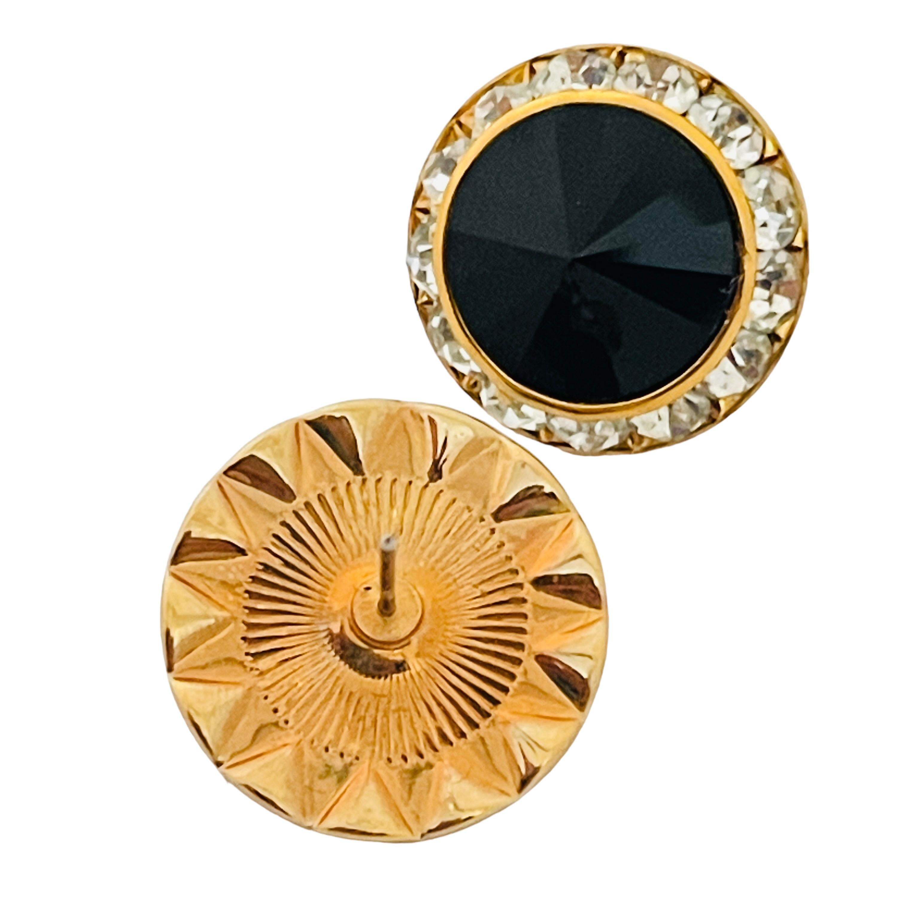 Designer-Ohrringe aus Gold und schwarzem rivioli-Glas mit klaren Strasssteinen im Zustand „Gut“ im Angebot in Palos Hills, IL