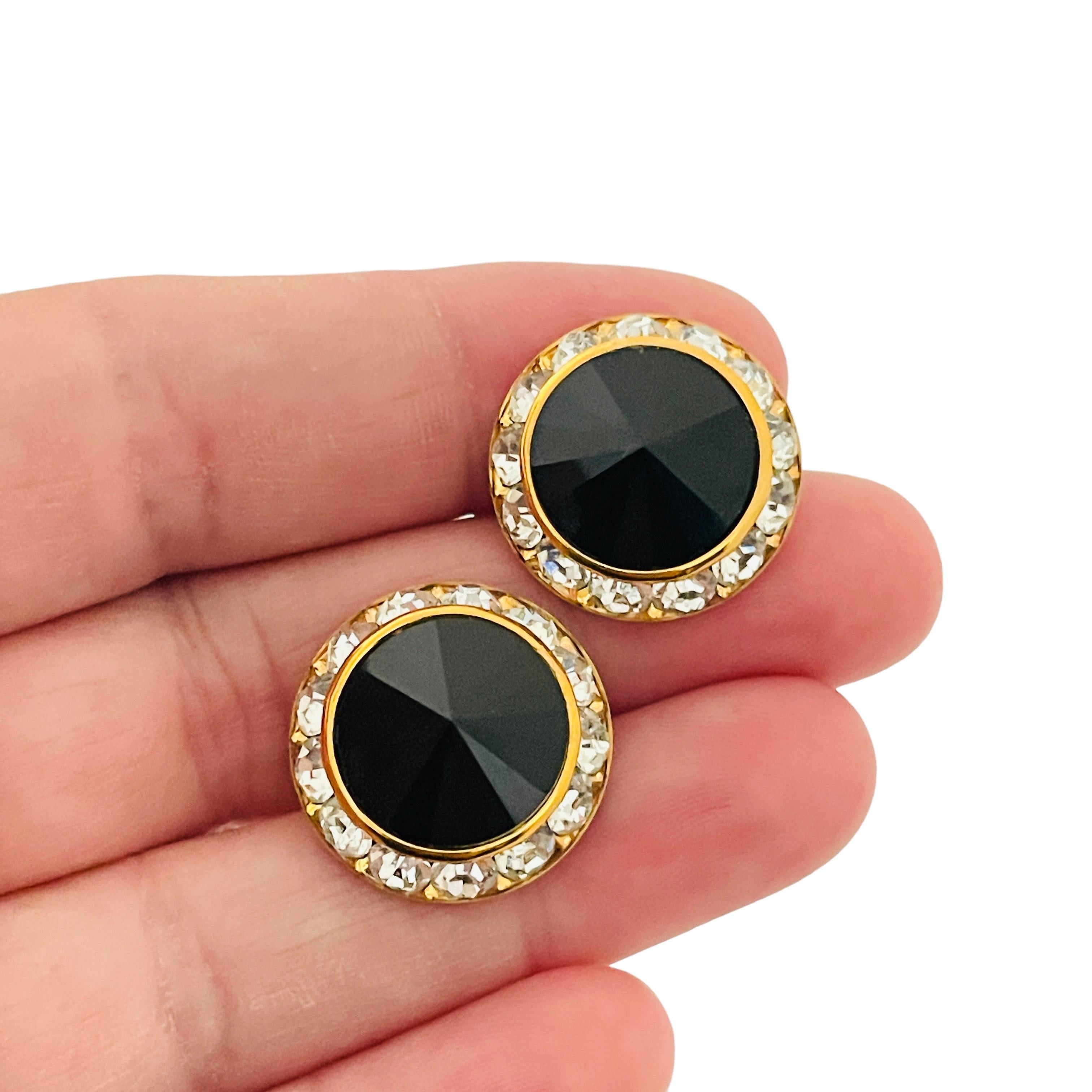 Designer-Ohrringe aus Gold und schwarzem rivioli-Glas mit klaren Strasssteinen Damen im Angebot