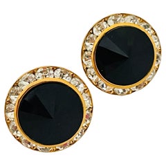 Boucles d'oreilles design vintage en verre de rivioli noir et strass clair