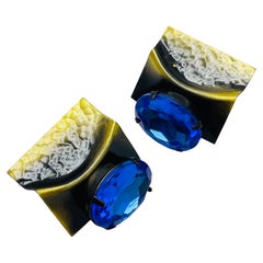 Boucles d'oreilles à clip vintage en or et saphir noir avec strass