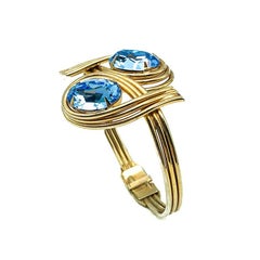 Vintage Gold & Blue Crystal Clamper Bracelet 1950s