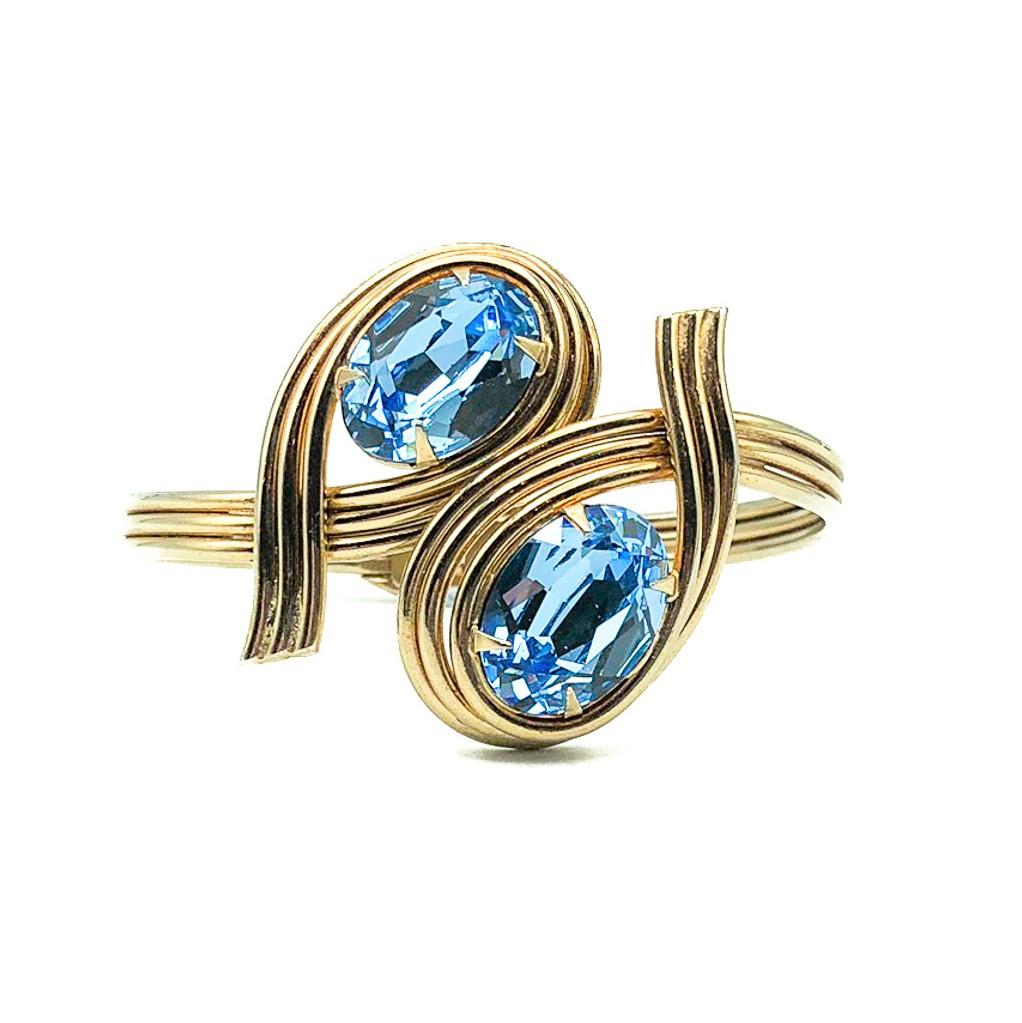 Vintage Gold & Blue Crystal Clamper Bracelet 1950s In Good Condition For Sale In Wilmslow, GB