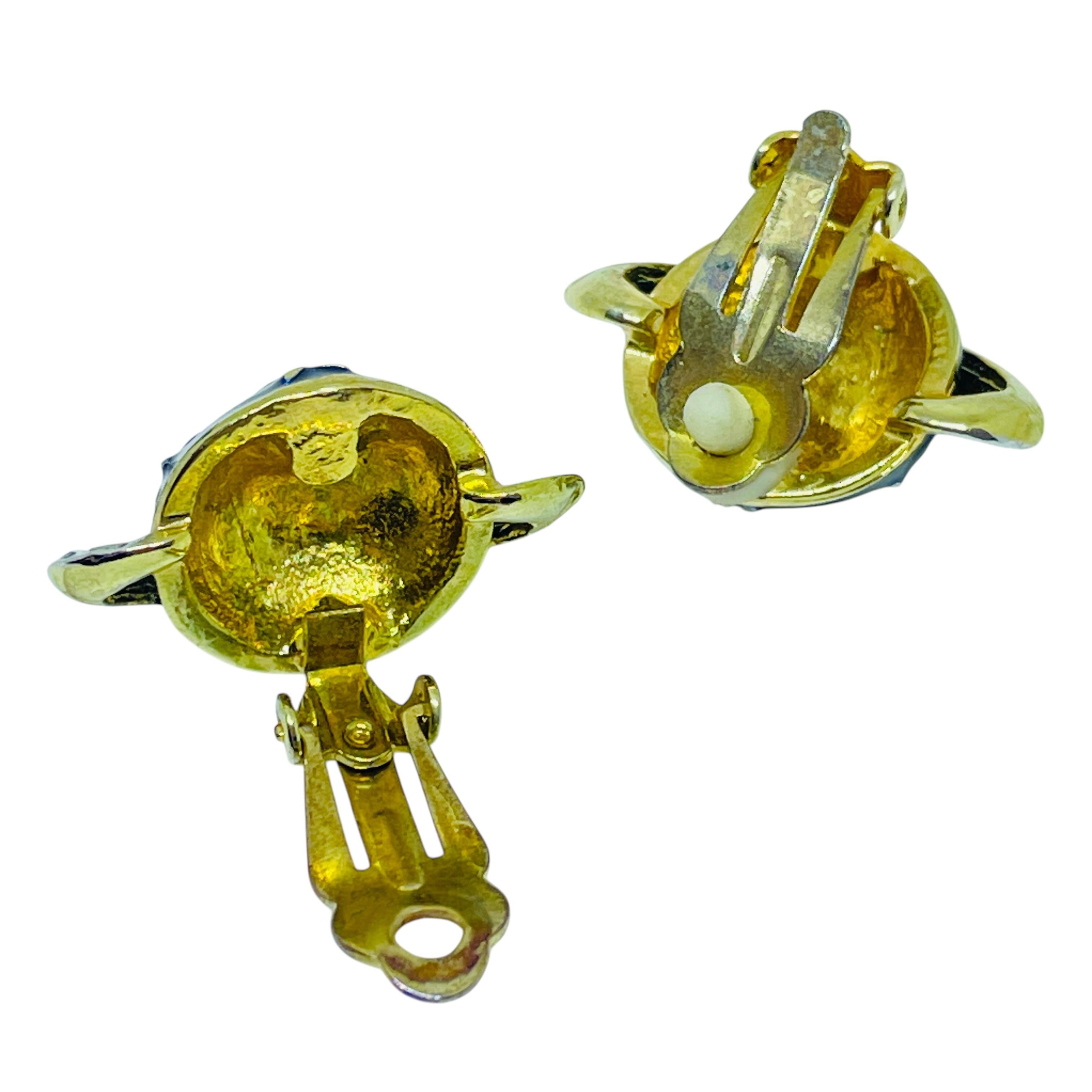 Vintage gold blau emailliert Strass Sterne Planet Designer Clip auf Ohrringe im Zustand „Gut“ im Angebot in Palos Hills, IL