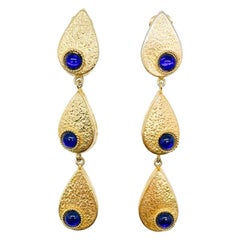 Vintage Gold & Blue Shoulder Duster Teardrop Earrings 1990s