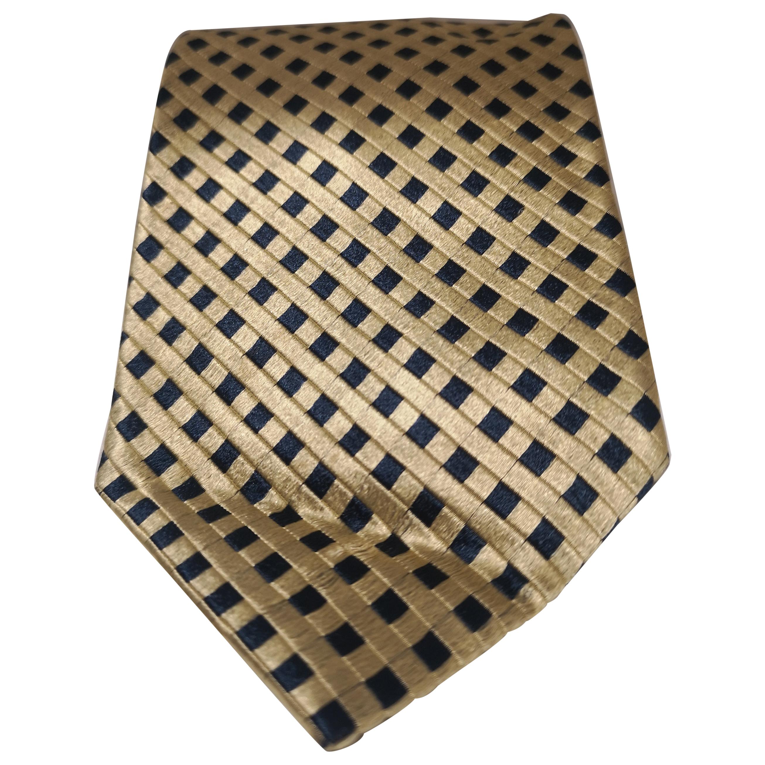 Vintage gold blue silk tie