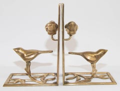 Vintage Gold Brass Sparrow Birds Bookend Set