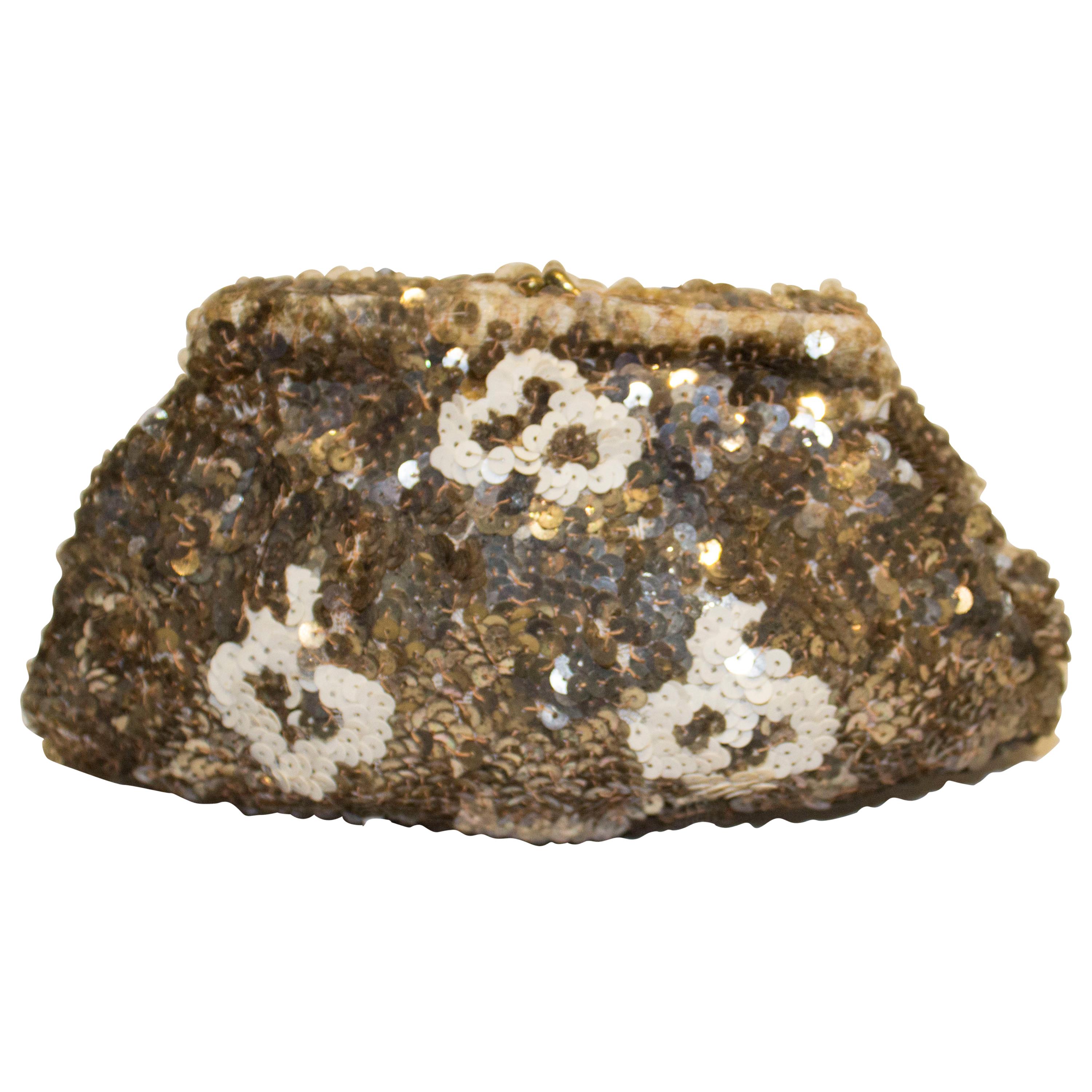 Vintage Gold , Bronze and Cream Sequin Purse  For Sale