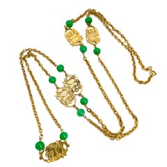 Collar de pasarela vintage de jade de cristal con cadena de buda de oro