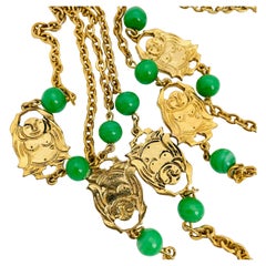 Collar de pasarela vintage de jade de cristal con cadena de buda de oro