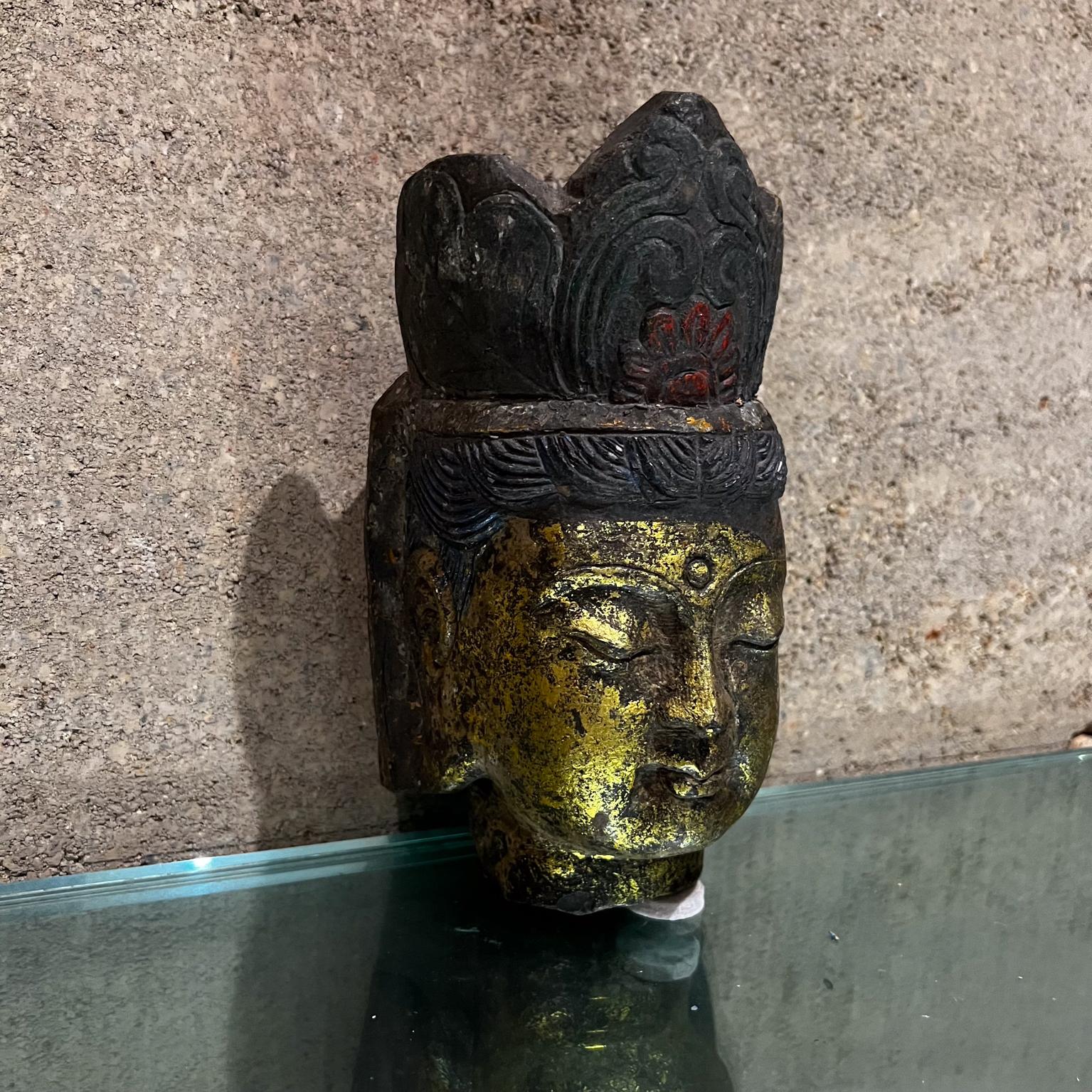 Mid-Century Modern  Vintage Gold Buddha Head Stone Sculpture Carved Crown 