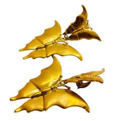 Vintage gold butterfly clip on designer earrings