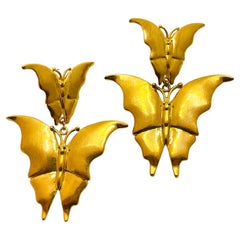 Vintage gold butterfly clip on designer earrings
