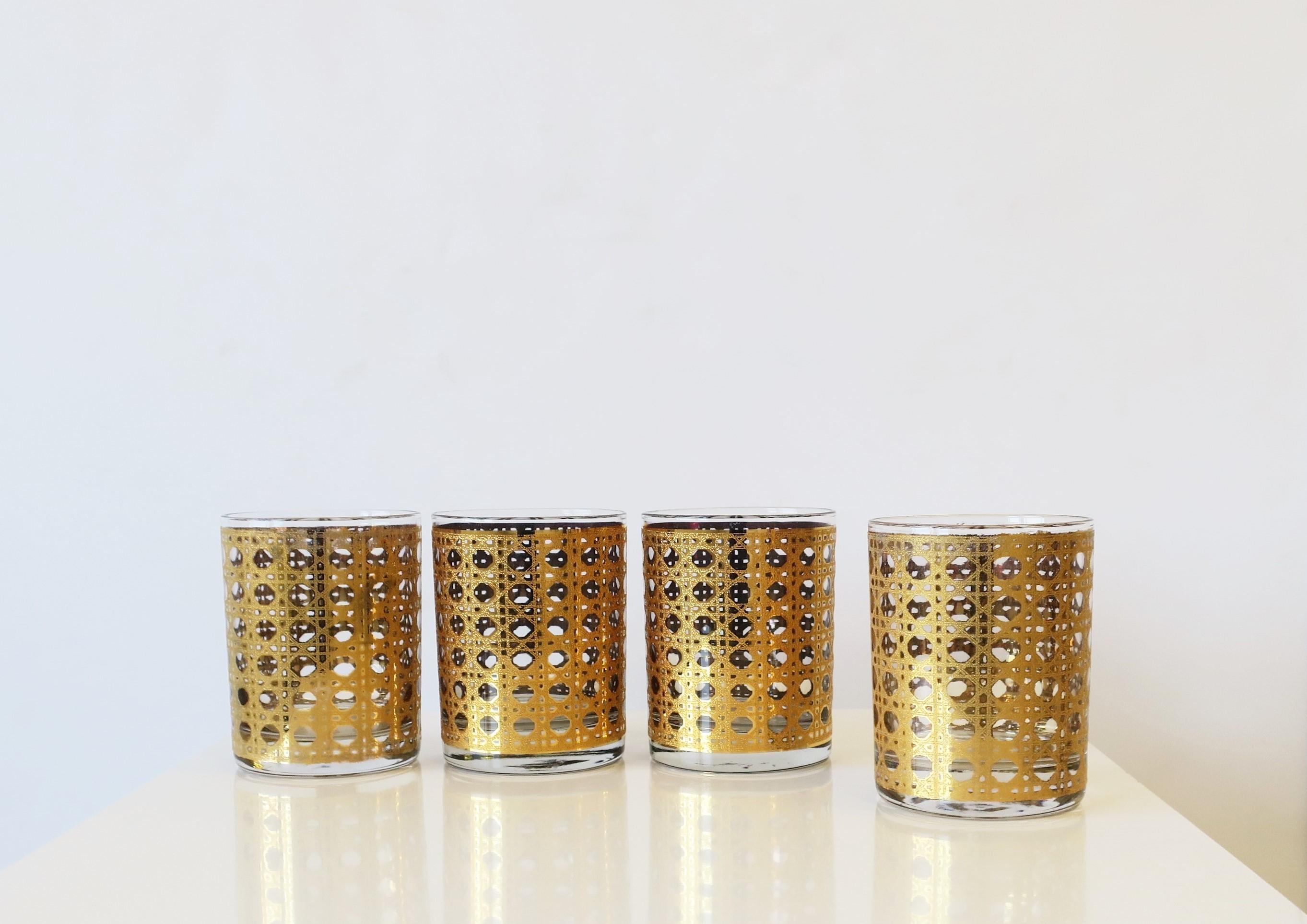 American Wicker Cane 22-Karat Gold Cocktail Rocks' Glasses, 1960s, Set of 4