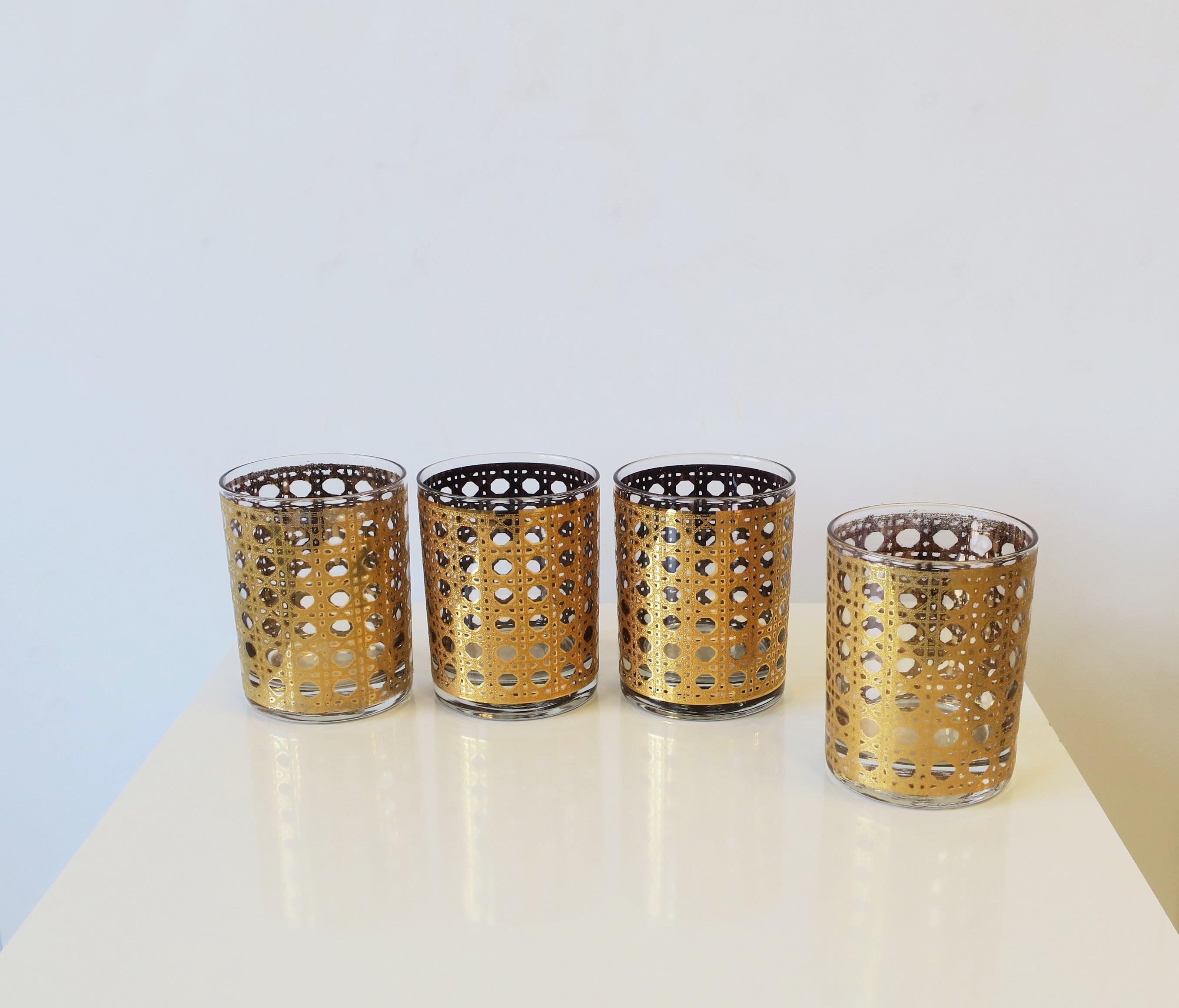 Wicker Cane 22-Karat Gold Cocktail Rocks' Glasses, 1960s, Set of 4 In Good Condition In New York, NY