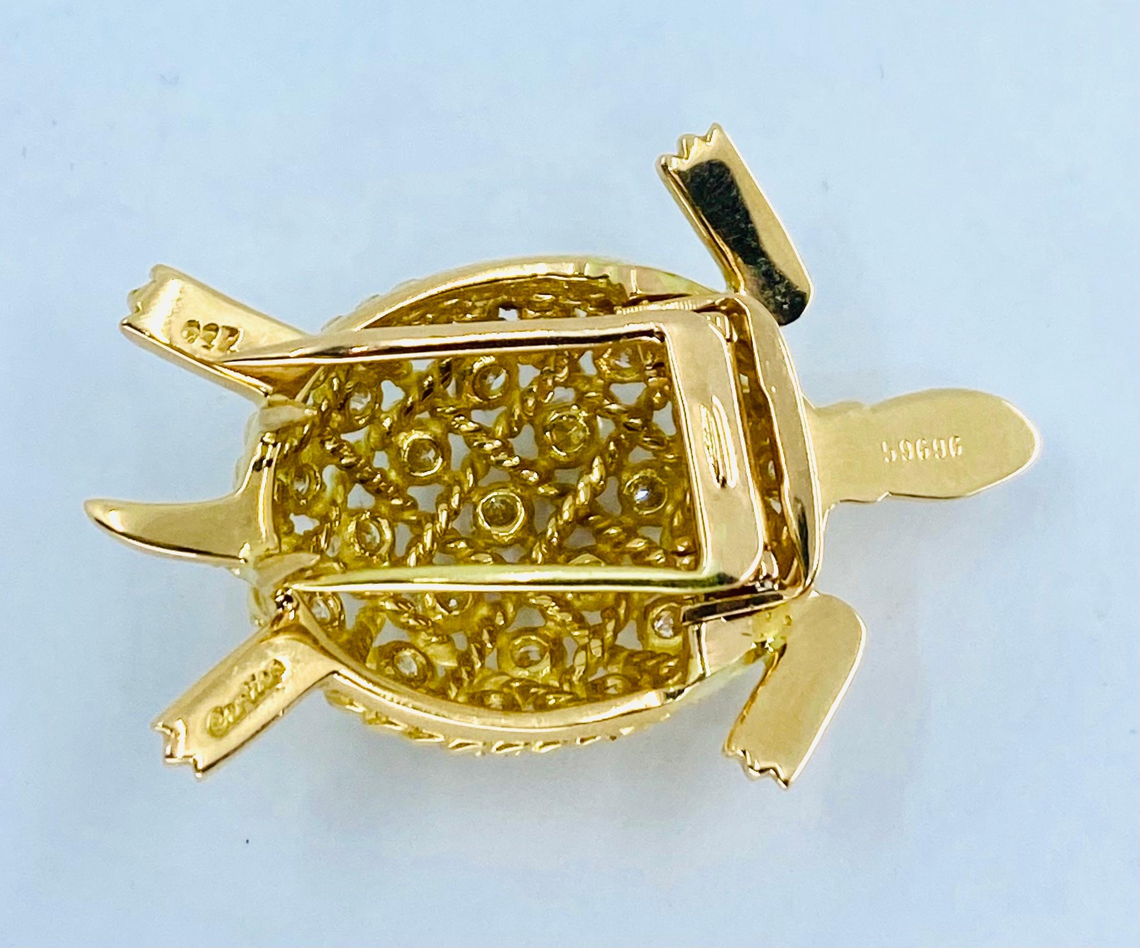 Round Cut Vintage Gold Cartier Turtle Brooch 
