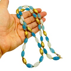 Vintage gold carved glass beaded necklace