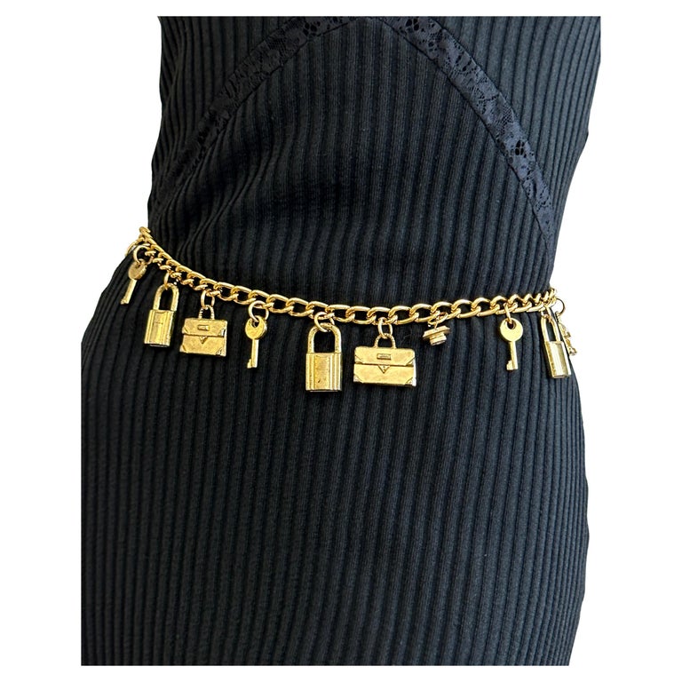 Vintage Gold Chain Belt with Charms, in the style of Chanel For Sale at