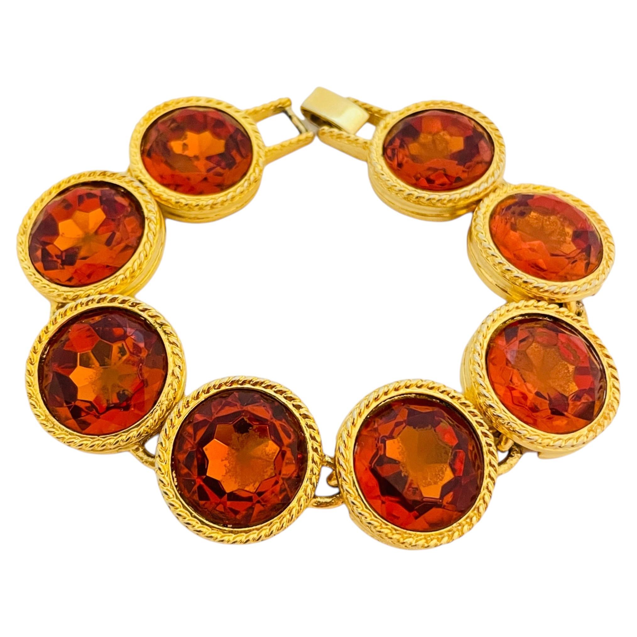 Vintage gold chain glass designer runway bracelet