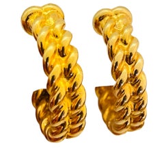 Vintage gold chain hoop designer runway pierced earrings