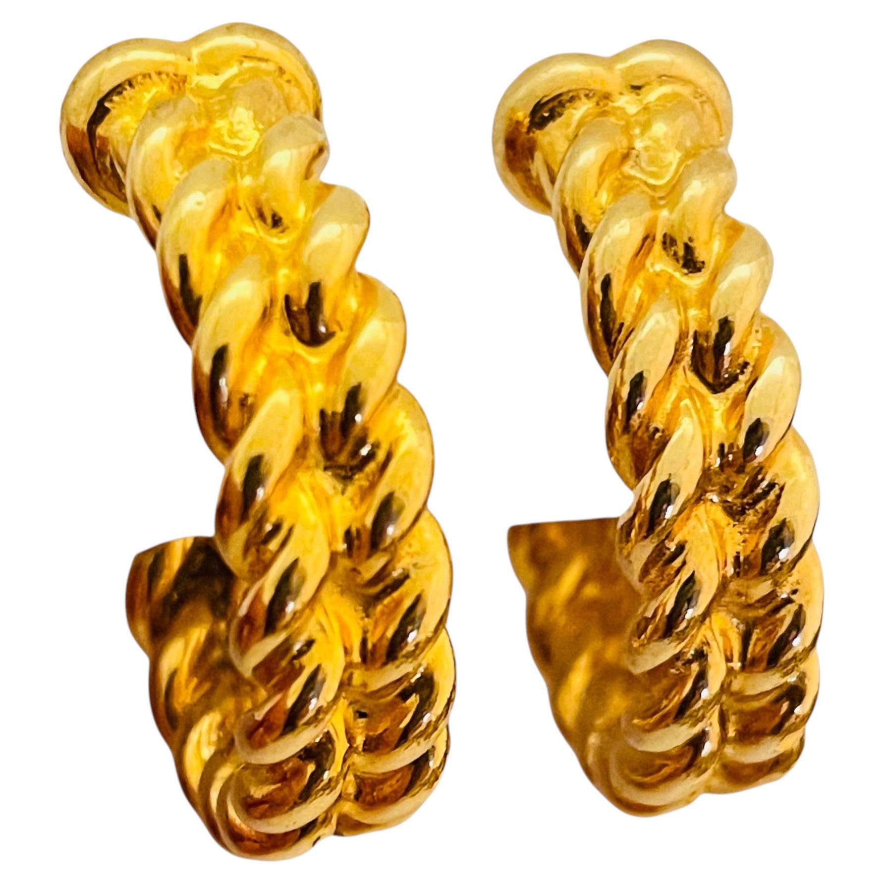 Vintage gold chain hoop designer runway pierced earrings