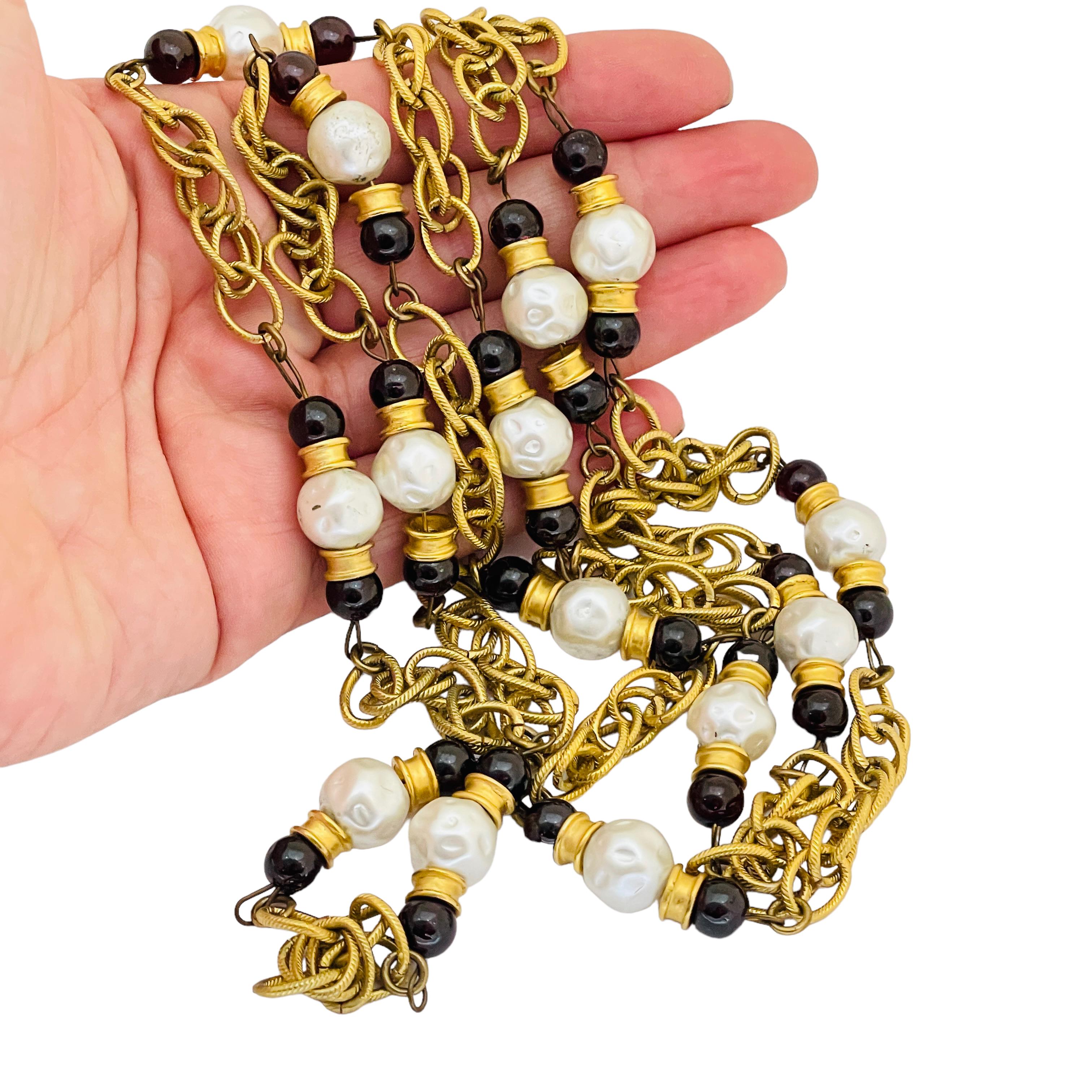 Women's or Men's Vintage gold chain pearl glass beaded designer runway necklace For Sale