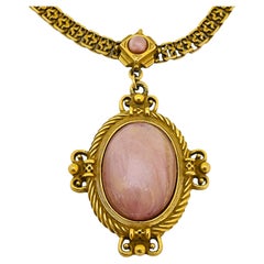 Vintage gold chain pink cab designer runway necklace