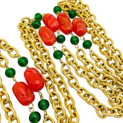 Vintage gold chain poured glass designer runway necklace