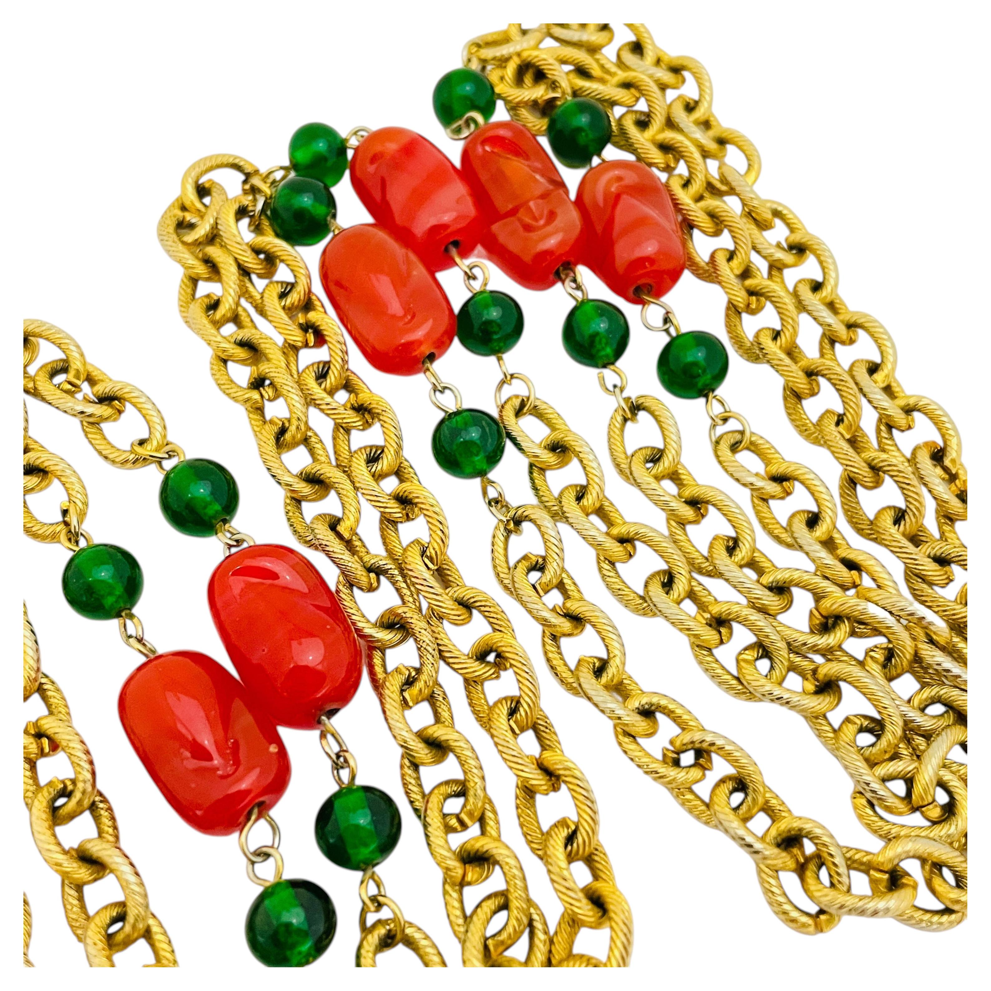 Vintage gold chain poured glass designer runway necklace