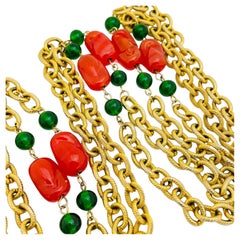 Vintage gold chain poured glass designer runway necklace