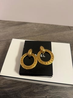 Vintage Gold "CHANEL" Hoop Dangle Statement Earrings
