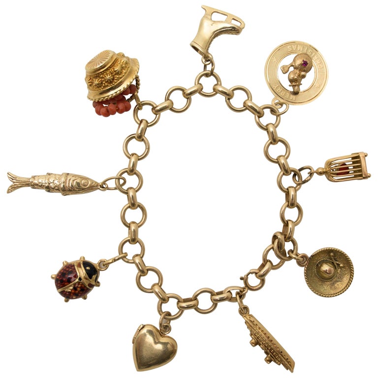 Vintage Gold Charms Bracelet For Sale at 1stDibs | vintage gold charm  bracelet, vintage gold charm bracelets, vintage gold charms for bracelets