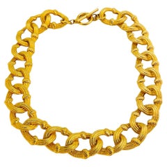 Vintage gold chunky link chain textured toggle necklace
