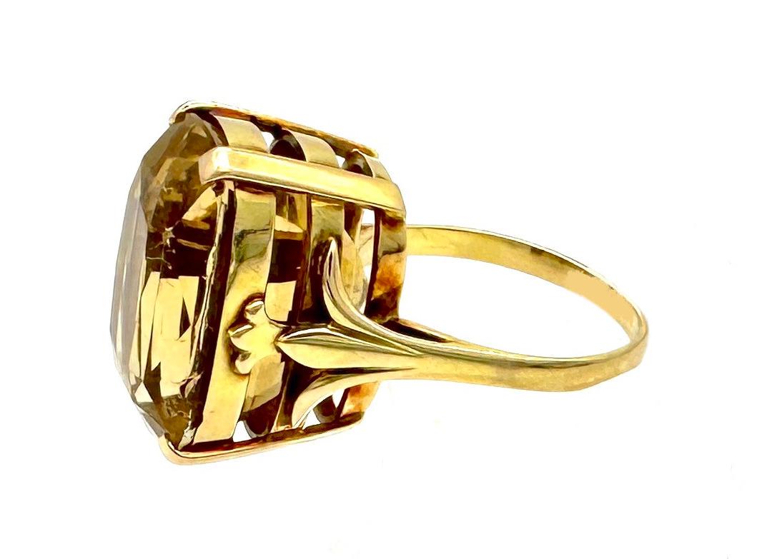 Post-War Vintage Gold Citrine Cocktail Ring For Sale