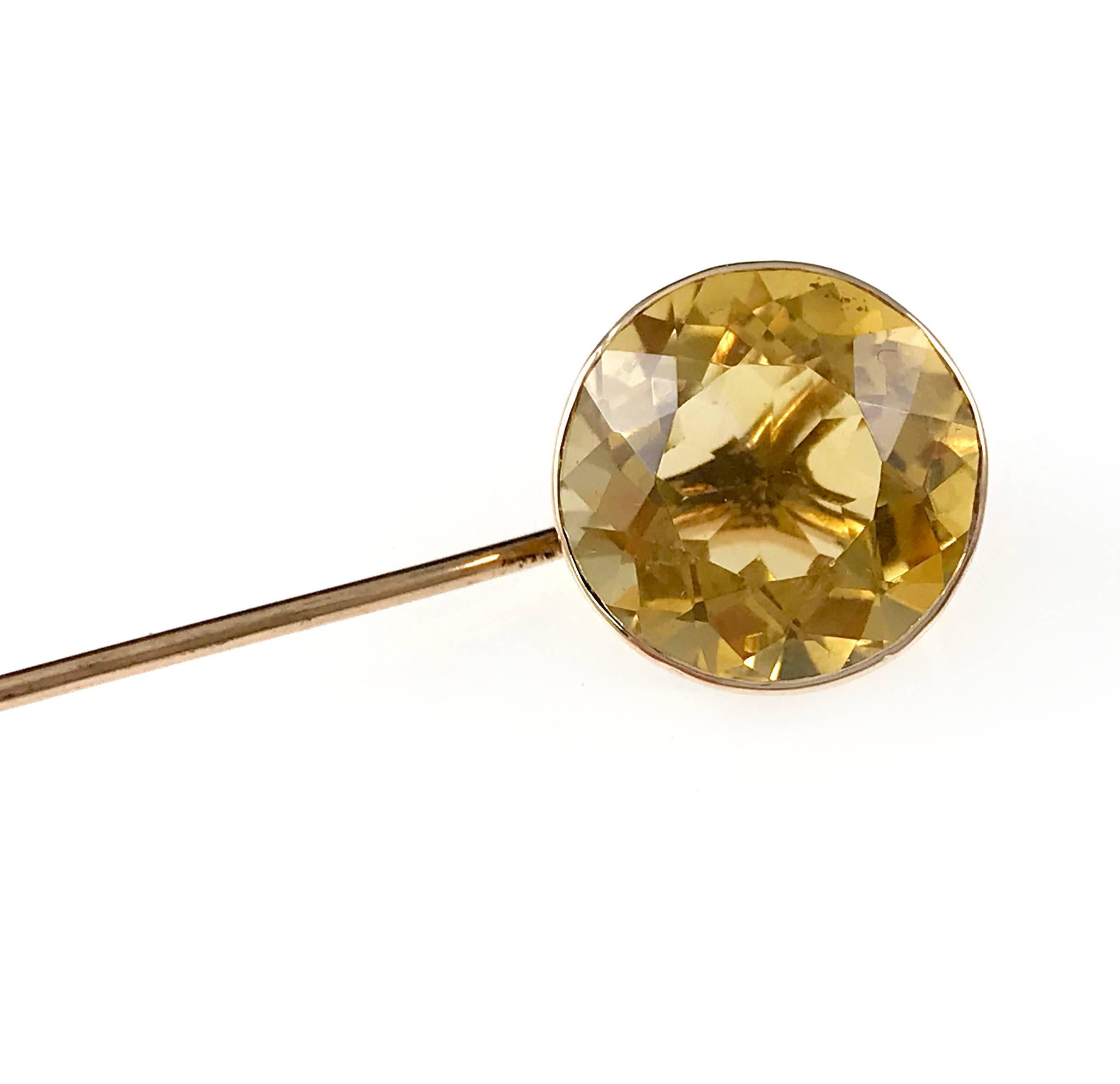 Vintage Gold Citrine Stick Pin, 4.5 Carat
