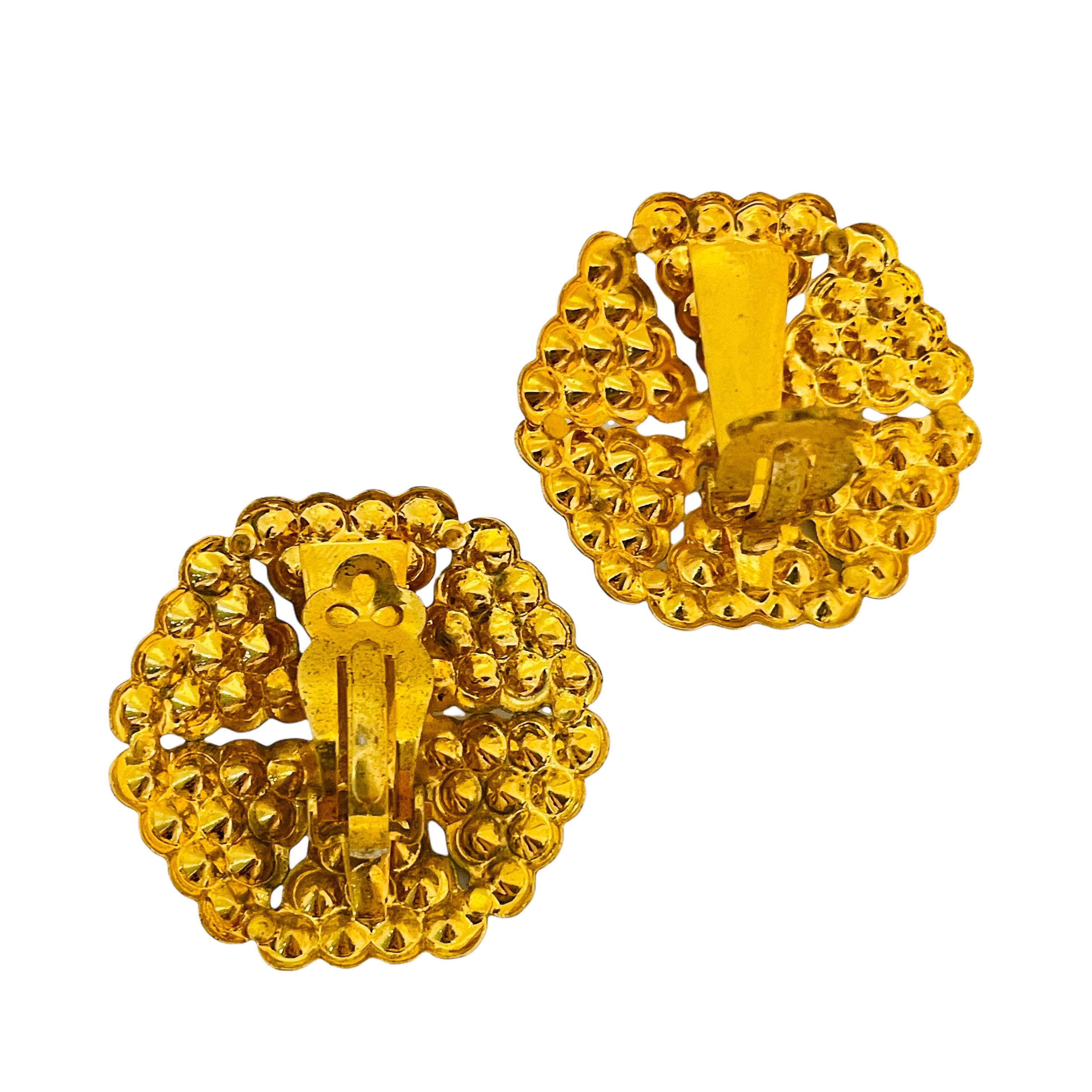 Women's Vintage gold clear rhinestones designer runway clip on earrings For Sale