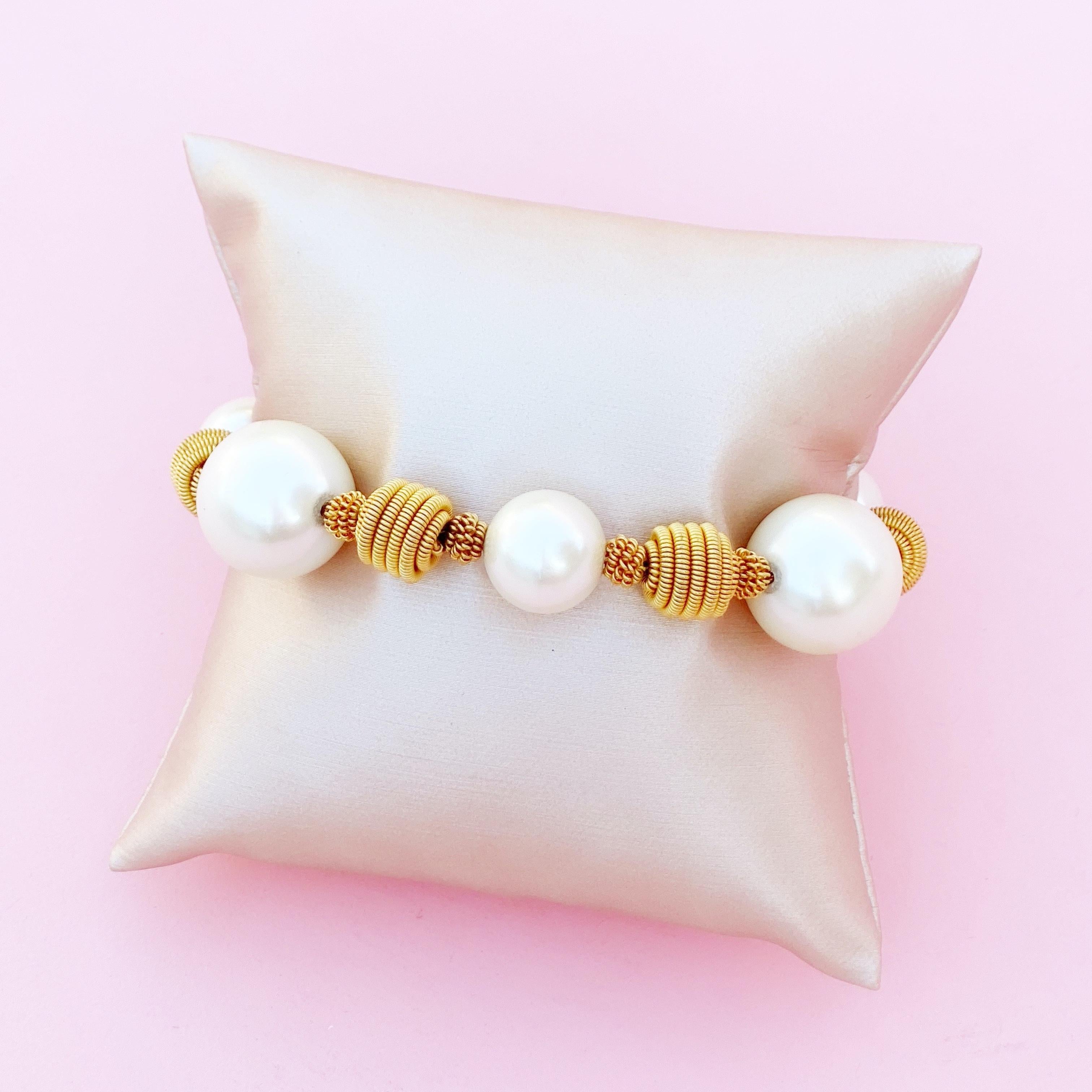 Vintage Gold Coil and Pearl Beaded Bracelet by Anne Klein, 1980s In Excellent Condition In McKinney, TX