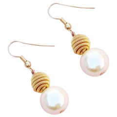 Vintage Gold Coil and Pearl Drop Earrings by Anne Klein, 1980s