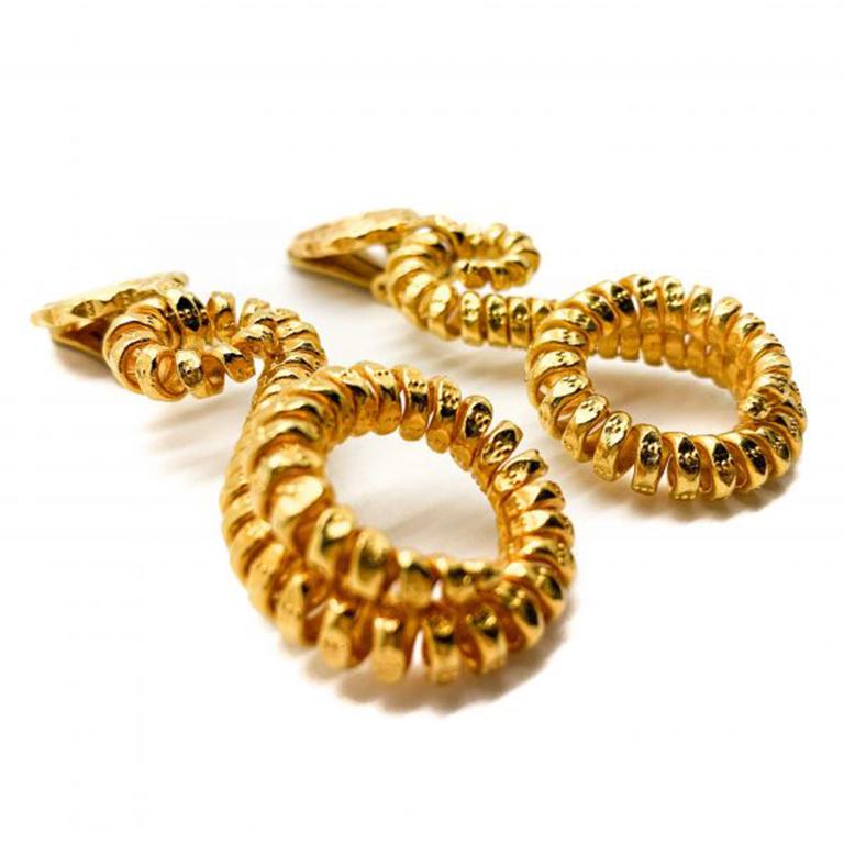 Vintage Gold Coiled Metal Wire Statement Earrings 1990s In Good Condition For Sale In Wilmslow, GB