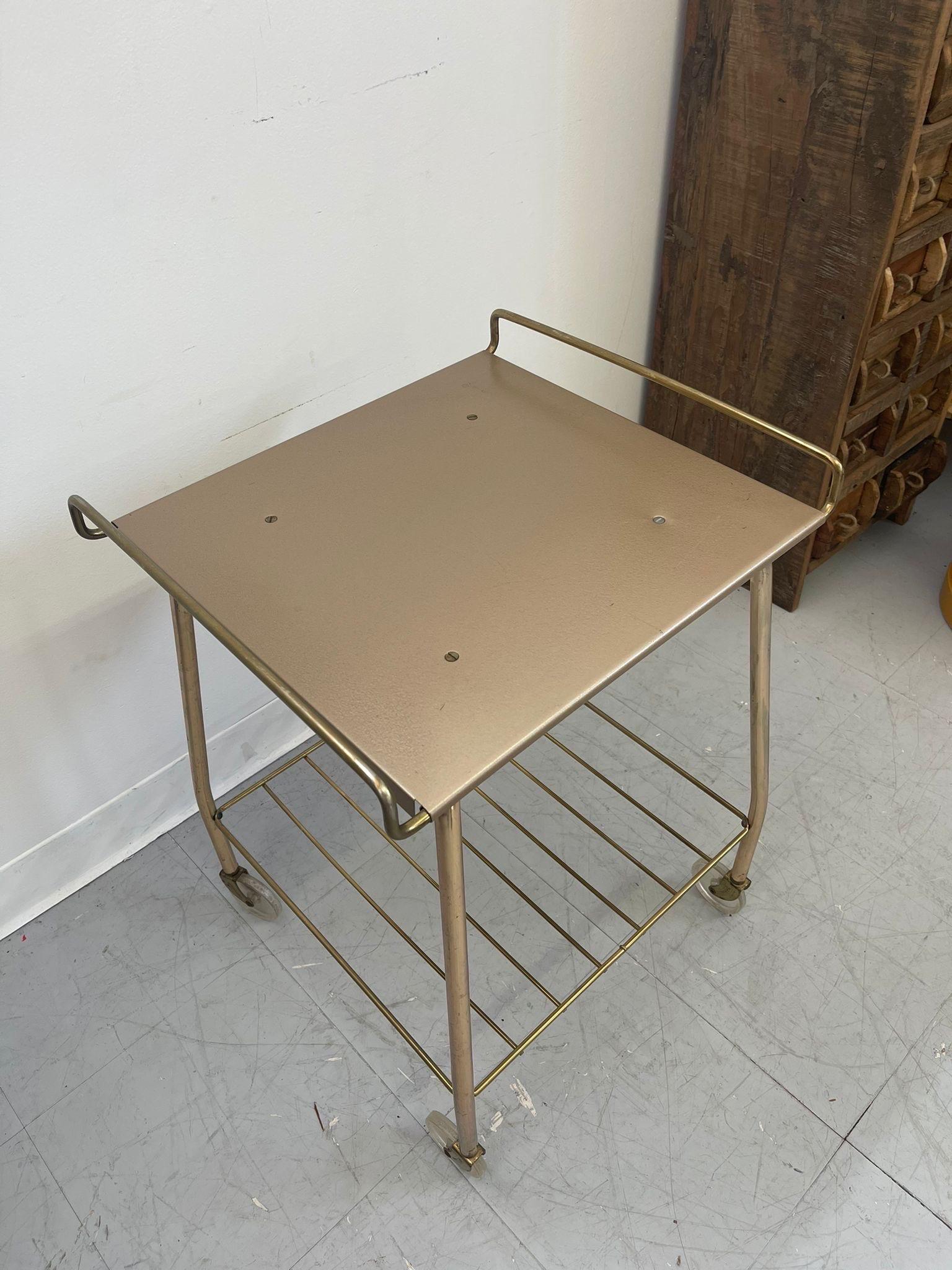 Mid-Century Modern Vintage Gold Colored Cart on Wheels For Sale