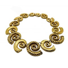 Vintage Statement Gold Conch Shell Collar Necklace 1980s