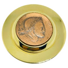 Vintage gold copper tone faux ancient coin large designer brooch