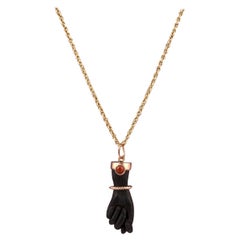 Vintage Gold Coral and Black Lava Figa Pendant