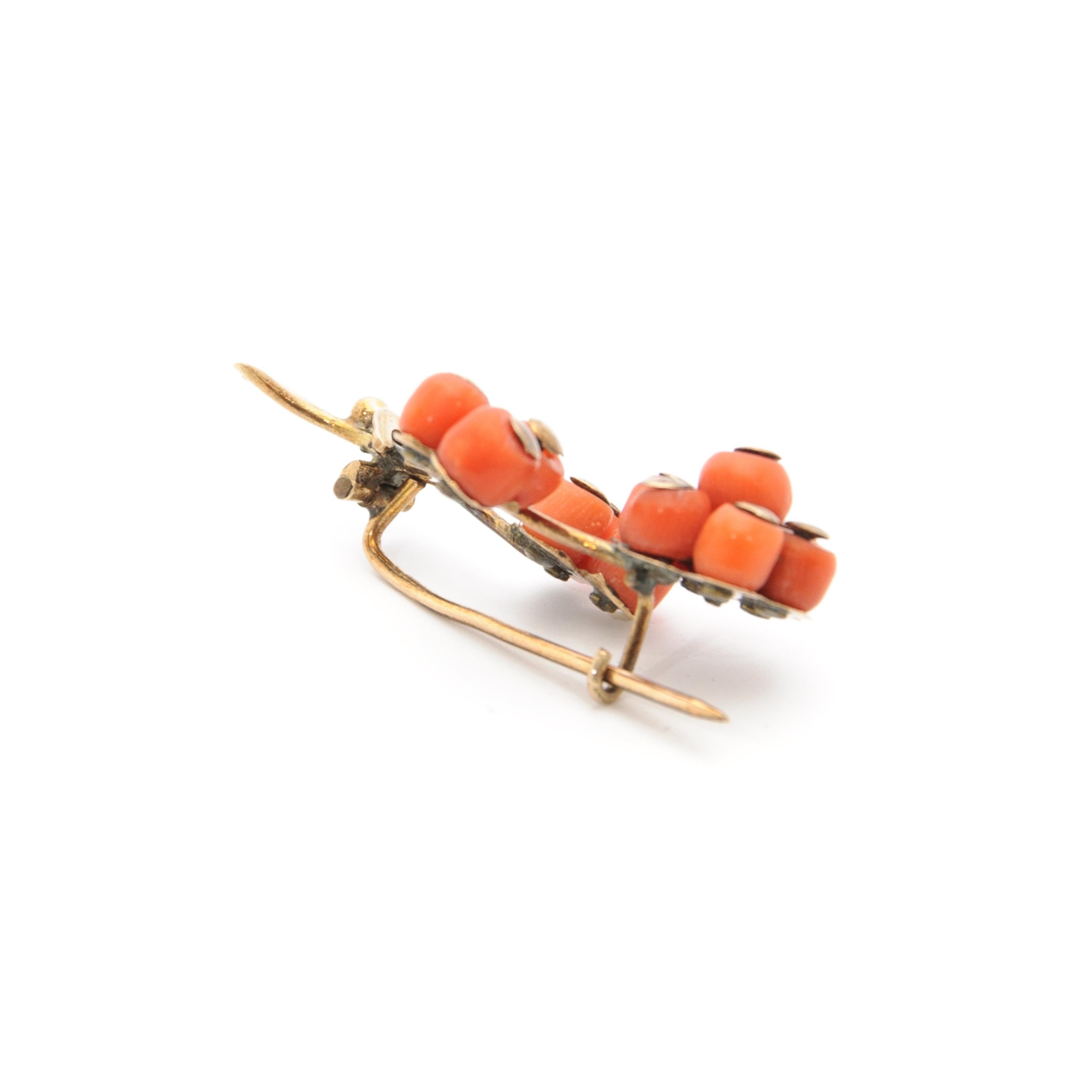 Contemporary Vintage Coral Beads and Gold Branch Brooch