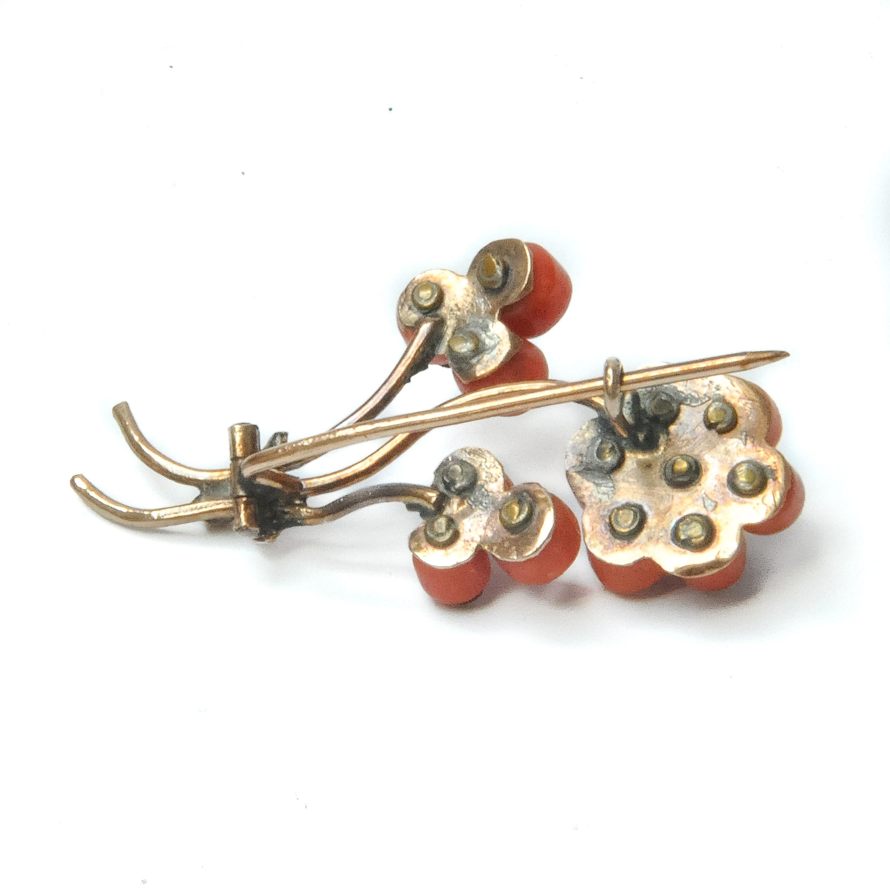 Women's Vintage Coral Beads and Gold Branch Brooch