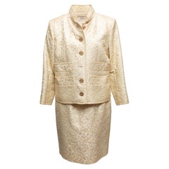 Vintage Gold & Cream Yves Saint Laurent Jacquard Skirt Suit