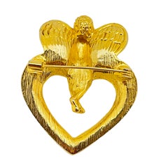 Vintage gold crystal angel heart designer brooch