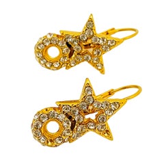 Vintage gold crystal designer runway  earrings