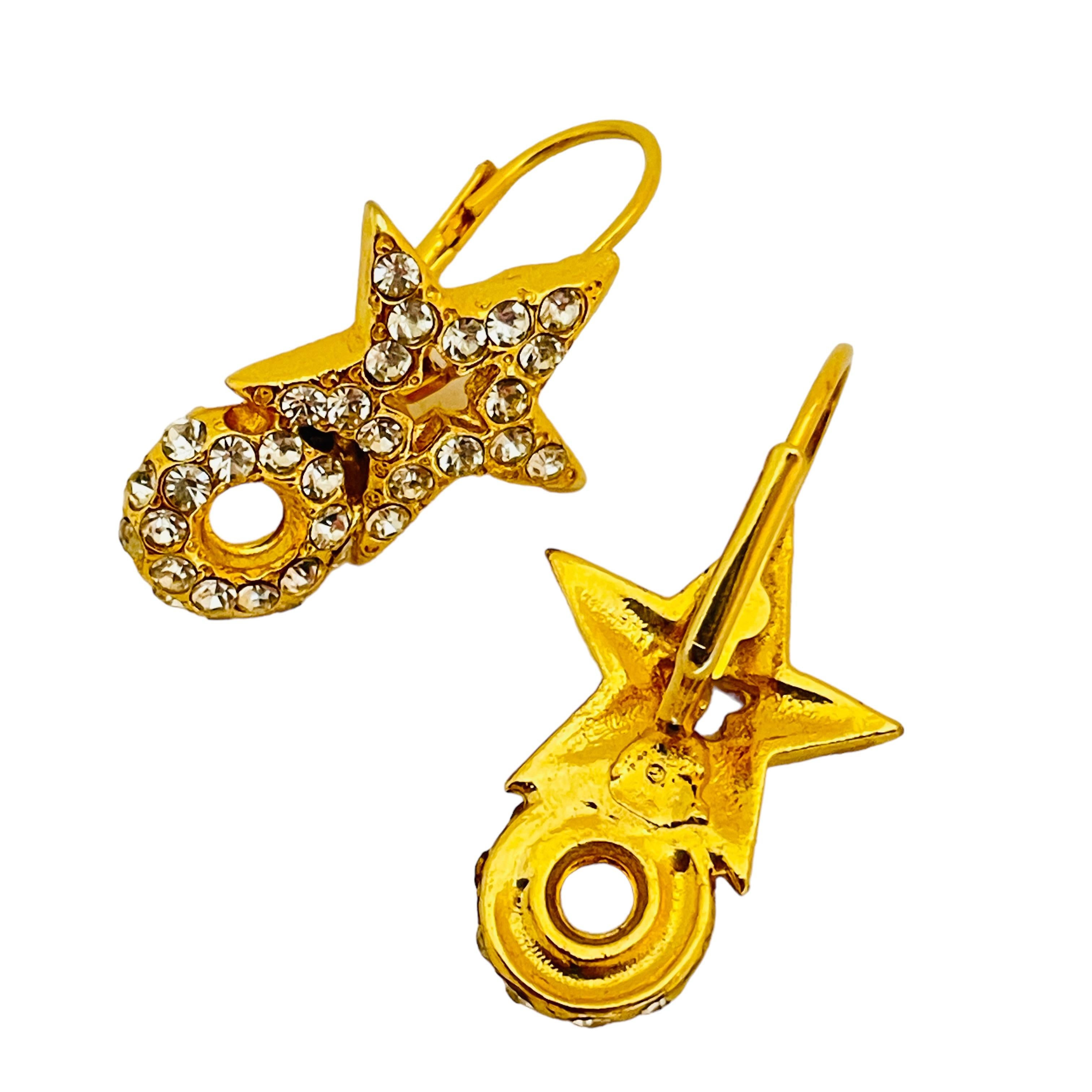 Vintage gold crystal designer runway  earrings In Good Condition For Sale In Palos Hills, IL